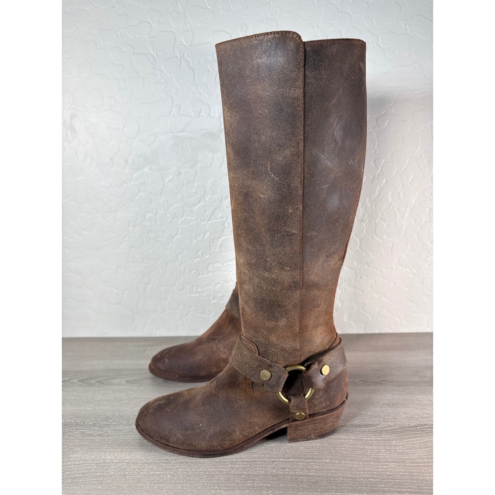 Frye Women's Tall‎ Brown Distressed Leather Harness Riding Boots Size 8M